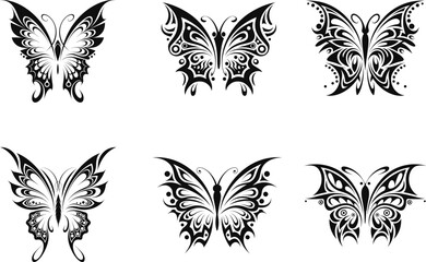 Fototapeta premium Tribal Butterfly Vector Set - Black and White Tattoo Design