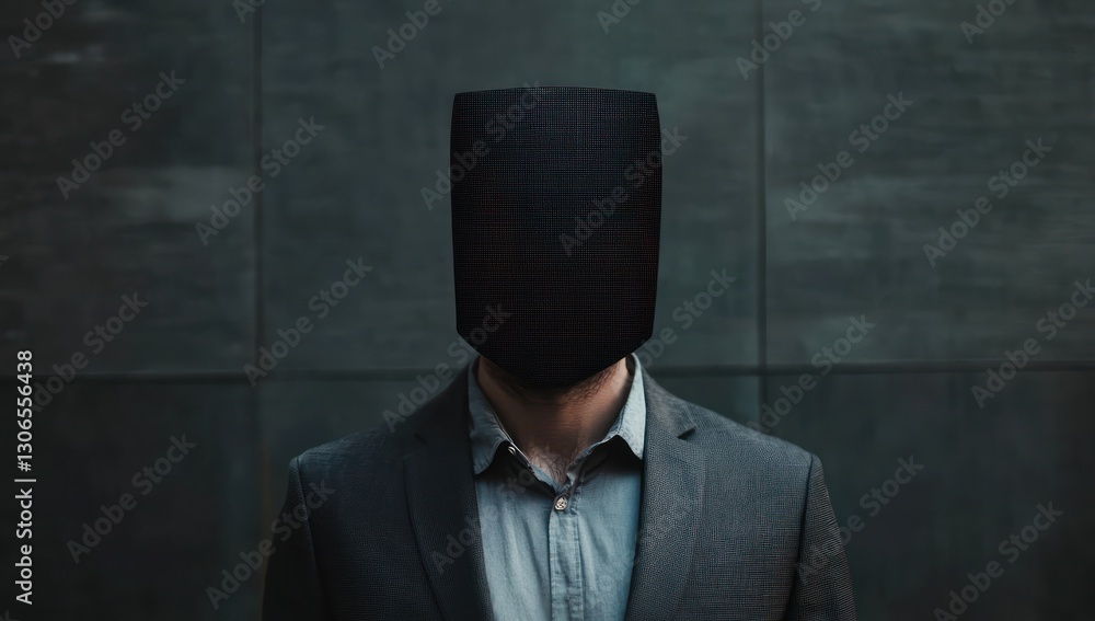 Aufkleber the hidden aspects of cybersecurity visualized by a hacker's concealed face.