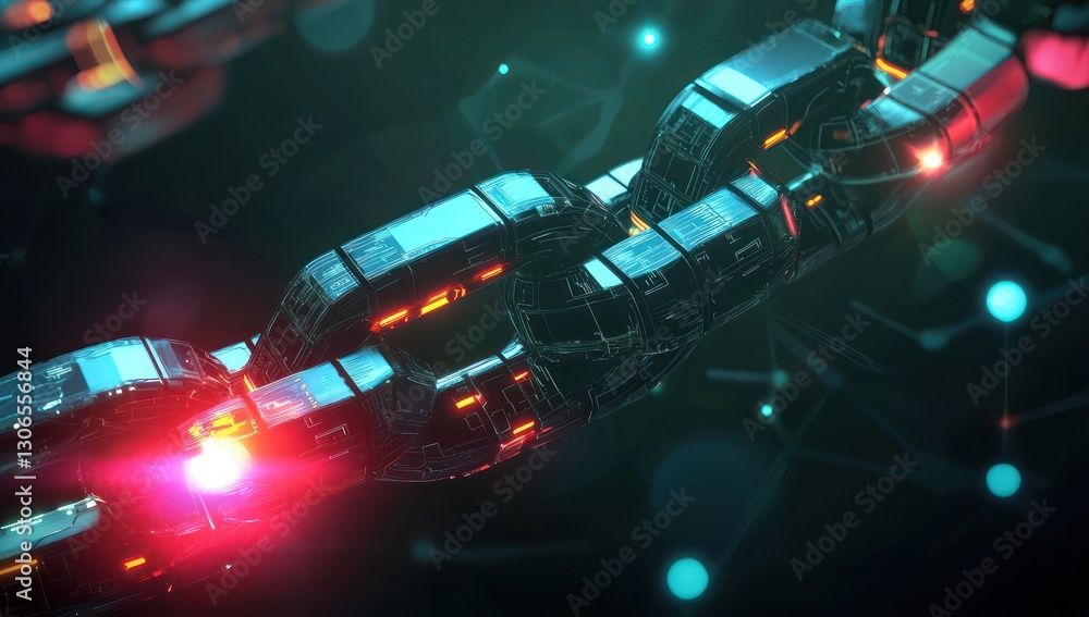 Aufkleber secure blockchain technology symbolized by a glowing digital chain in an advanced system visualizati