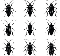 Cockroach vector shilhouette bundle Set Icon.