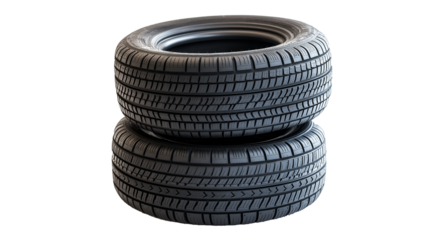  Two black tires stacked on top of each other against an isolated on white background 