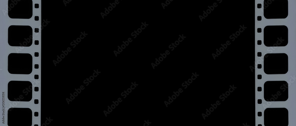 Poster film reel backdrop in black gray and with dark rectangles and circular perforations used in filmmaki