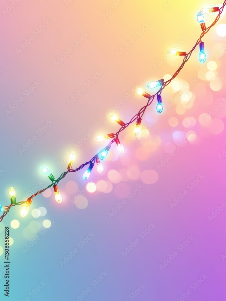 Fototapete festive garland of colorful glowing lights creating warm ambiance on a soft gradient background for 