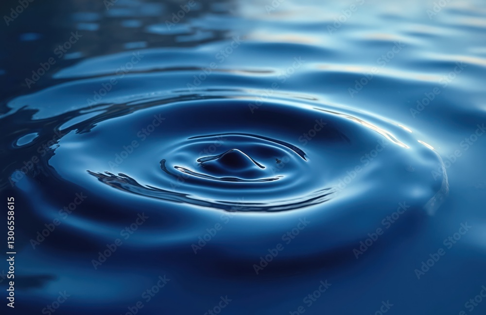 Poster a cobalt blue rippled water with flowing waves. liquid surface with concentric circles, generated by
