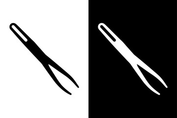 Minimalist Tweezers Silhouette Vector Icon – Black and White Background.