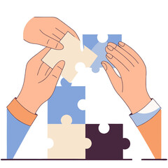 Hands assembling puzzle concept illustration representing teamwork and solutions  
