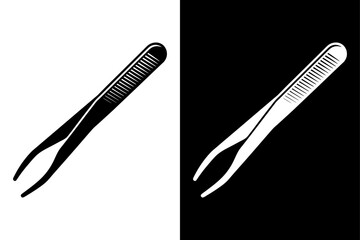 Minimalist Tweezers Silhouette Vector Icon – Black and White Background.