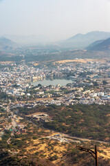 Aerial view of Pushkar city, Rajasthan, India, 28 Jan 2024