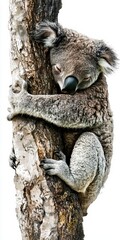 Obraz premium Gray Koala Sleeping on a Tree Trunk