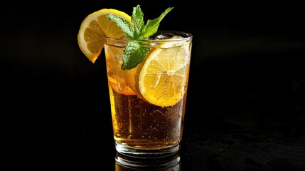 Fototapeta premium A refreshing iced tea with mint leaves and lemon slices.