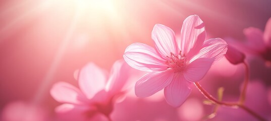 Obraz premium Pink Flowers in Sunset Light Tranquil and Beautiful Floral Scene With Glowing Petals
