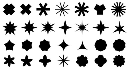 Collection of Minimalist Graphic Elements for Designs - Isolated Abstract Vector Shapes - Simple Abstract Icons, Stars, Geometric, and Floral Shapes