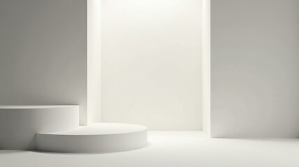 Minimalist White Cylindrical Display Platforms in a Simple Room Setting