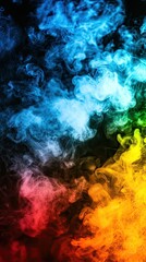 Colorful smoke swirls on black background, abstract art (1)