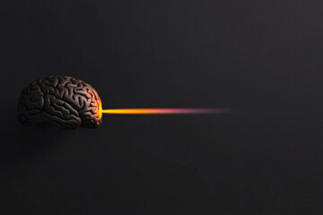 Brain emitting light beam symbolizing creativity and ideas