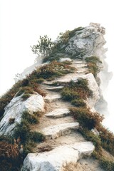 Misty Mountain Path Stone Steps Ascending Through Fog