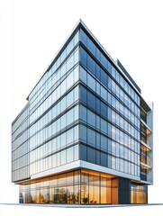 Fototapeta premium Modern Glass Office Building at Sunset with City Reflections