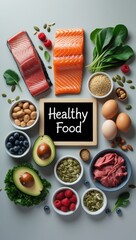Naklejka premium Flat-Lay Paleo Diet Foods: A High-Protein & Low-Carb Composition with Copy Space
