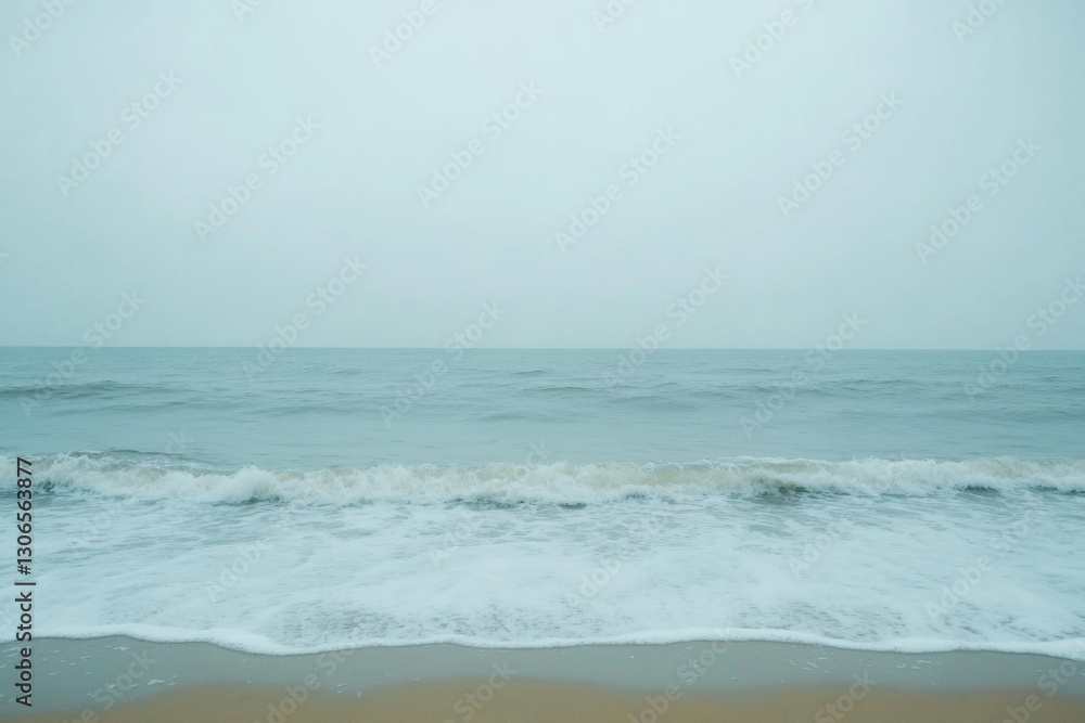 Poster Lonely seashore with gentle waves and overcast sky creating a serene atmosphere for contemplation and relaxation Generative AI