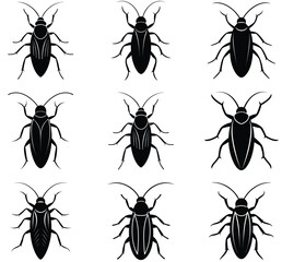 Cockroach vector shilhouette bundle Set Icon.