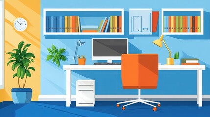 Stylish home office workspace with modern furniture and vibrant green plants