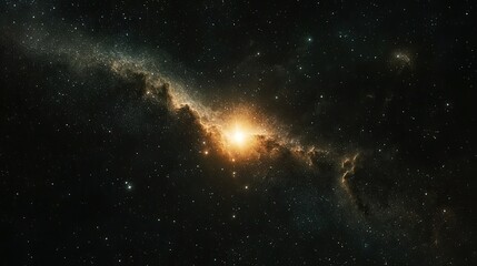 A single bright star shines in the center of a dark cosmic sky surrounded by endless space The simplicity of the deep black void contrasted 