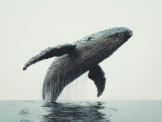 Pixel Art Humpback Whale Breaching in Calm Ocean