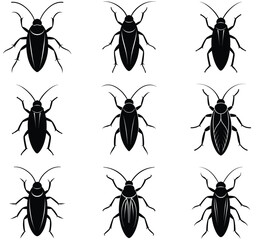 Cockroach vector shilhouette bundle Set Icon.