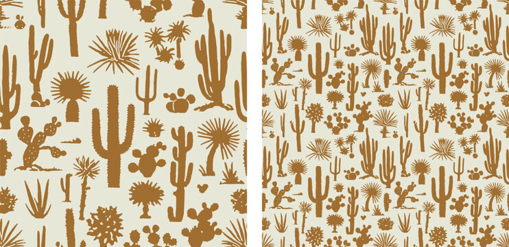 Western Cactus Boho Earthy SouthWest Cowboy Nature Seamless Pattern Vector Illustration