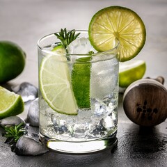  Cin and tonic cocktail with lime and ice beverage drink refreshment