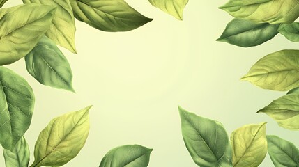 Fototapeta premium Green Leaves Frame Background Pastel Spring Botanical Illustration
