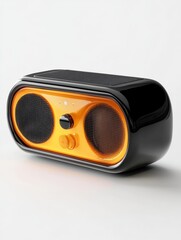 Sleek Black and Gold Portable Speaker on White Background