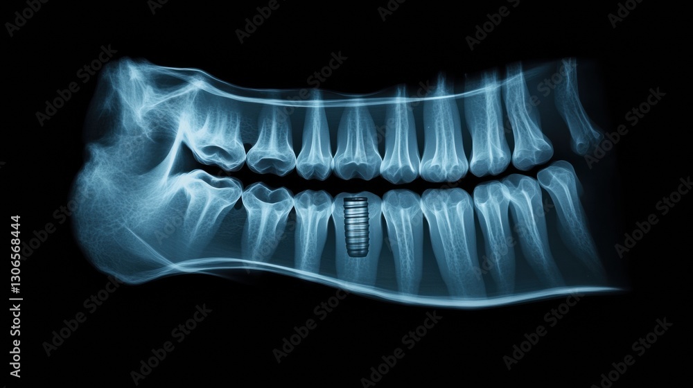 Poster X ray display showcasing a dental implant with clear lines and designated space for text Generative AI