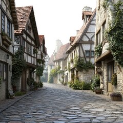 Fototapeta premium Sunlit Cobblestone Street in a Charming Medieval Village