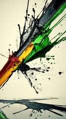 Abstract paint splash explosion; vibrant colors against white background; design element