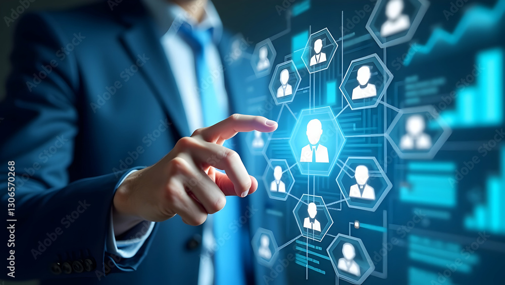 Poster crm dashboard represented by interactive floating icons for customer profiles engagement and perform