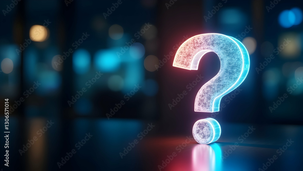 Fototapete question and inquiry represented by a holographic question mark symbolizing curiosity questions and 