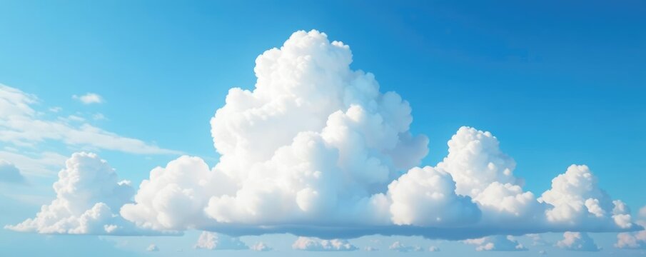 Fluffy white clouds take on a whimsical shape amidst the blue sky, nature, playful