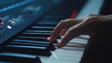Obraz premium A hand is playing a musical keyboard with keys pressed down