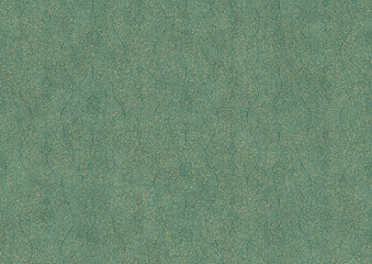 Hand-drawn unique abstract seamless ornament. Dark green on light cold green background, with splatters of golden glitter. Paper texture. Digital artwork, A4. (pattern: p13-2c)