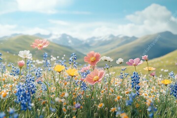 Colorful wildflowers bloom in mountain meadow