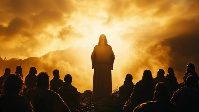 Silhouette of jesus delivering a sermon on the mount, inspiring biblical gospel teachings