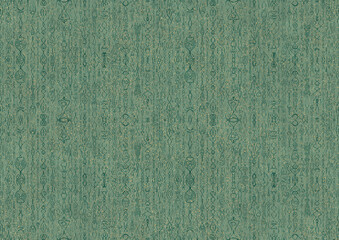Hand-drawn unique abstract seamless ornament. Dark green on light cold green background, with splatters of golden glitter. Paper texture. Digital artwork, A4. (pattern: p14b)