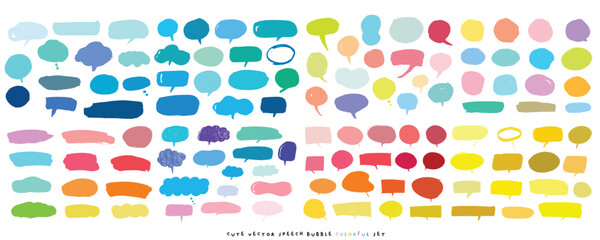 Cute vector speech bubble colorful set,Hand drawn set of speech bubbles with handwritten for book ,card, business, poster design. Vector illustration design for fashion fabrics, cute doodle