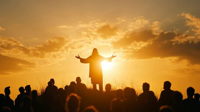 Silhouette of jesus delivering a sermon on the mountain, capturing the essence of biblical teaching