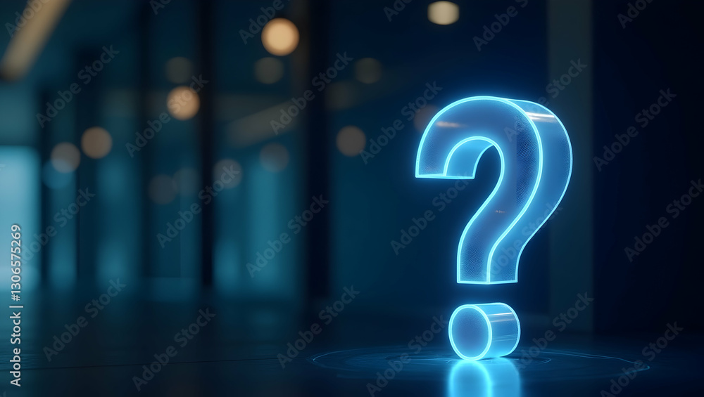 Fototapete question and inquiry represented by a holographic question mark symbolizing curiosity questions and 