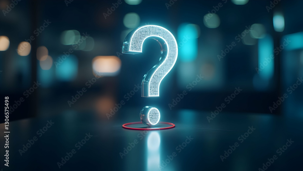 Aufkleber exploring customer support interactions: a holographic question mark symbolizing curiosity and inqui