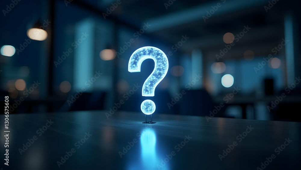 Fototapete question and inquiry represented by a holographic question mark symbolizing curiosity questions and 