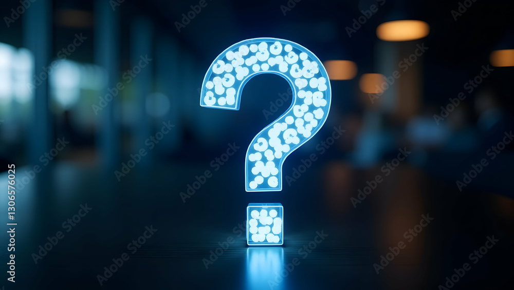 Poster exploring holographic question marks in modern customer support