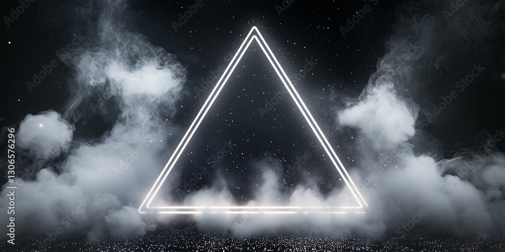 Poster silver triangular double frame with glowing glitter and sequins, empty space for texts and images, m